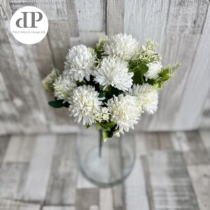 Kicsi gömbfejű selyem krizantém csokor kiegészítővel 40 cm